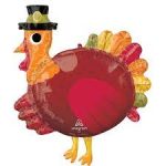 Thanksgiving Pilgrim Turkey 31in Mylar Balloon Inflated