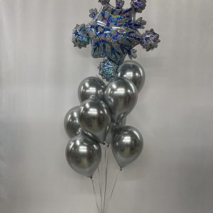 Elegant Mylar Snowflake and 11" Latex Balloon Bouquet ( Christmas and Winter) Inflated With Weight