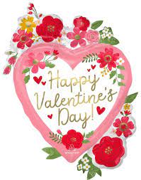 Happy Valentinr's Day Heart with Flowers Mylar Balloon 34 Inch Inflated