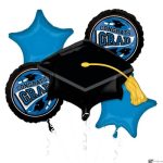 Congrats Grad Bouquet -Blue Inflate Helium and attached to Weight