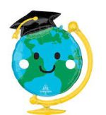 29 Inch GRAD Fun Globe Mylar Balloon Inflated with Helium