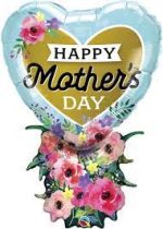 Happy Mother's Day Heart with Bunch Flowers Mylar Balloon Inflated