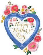 Happy Mother's Day Blue Heart with Flowers Mylar Balloon Inflated