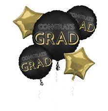Congrats Grad Bouquet - Gold/Black Inflate Helium and attached to Weight