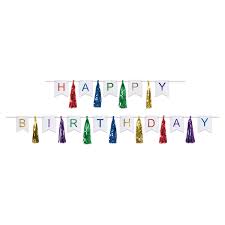 Happy Birthday Banner with Multi Color Tassel Streamer