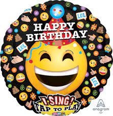 Happy Birthday Emoji Smile Face (Music) singing Mylar Balloon 28 Inch Inflated