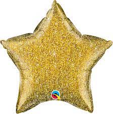 Glitter Gold Color Star Mylar Balloon 20 Inch Inflated