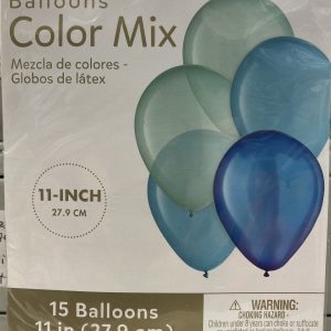 15 - 11"  Aqua Latex Balloons Bouquet Inflated Attached with Weight
