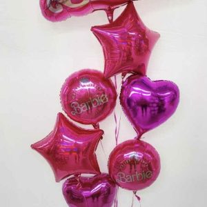 Barbie Mylar Balloon Bouquet Mixed different Shapes Inflated with Weight