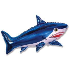 Strong Shark Blue (Fish) 39 Inch Mylar Balloon Inflated