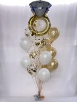 Elegant Engagement Ring & Wedding Latex Balloons Bouquet Inflated Attached to Weight