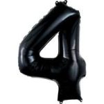 Number 4 Black Foil Balloon, 35-Inch – Helium Inflated with Weight