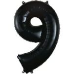 Number 9 Black Foil Balloon 35 inch Inflated with Helium with Weight