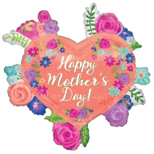 Happy Mother's Day Heart with flowers 27 inch Mylar