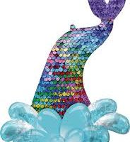 Mermaid Sequin Tail 39 Inch Mylar Balloon Inflated with Helium