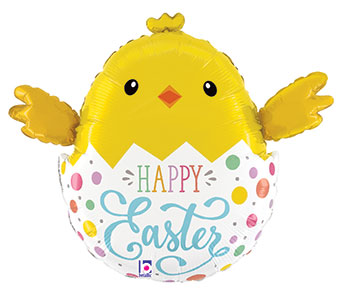 Easter Egg Chick Betallic 24 Inch Mylar Balloon Inflated