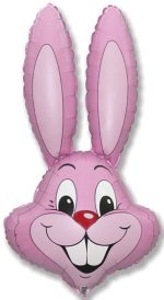 Easter Bunny Rabbit Head Pastel Pink 35 Inch Mylar Balloon Inflated