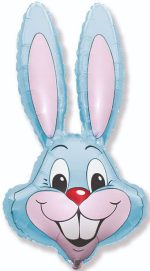 Easter Bunny Rabbit Head Pastel Blue 35 Inch Mylar Balloon Inflated