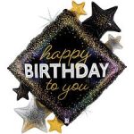 Happy Birthday Diamond Stars Glitter Mylar Balloon 38 Inch Inflated