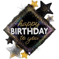 Happy Birthday Diamond Stars Glitter Mylar Balloon 38 Inch Inflated
