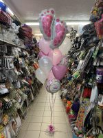 Baby Girl Foot Print Mylar and Latex Balloon Inflated with Weight