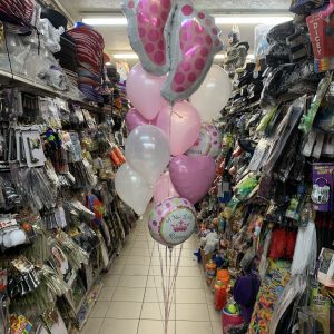 Baby Girl Foot Print Mylar and Latex Balloon Inflated with Weight