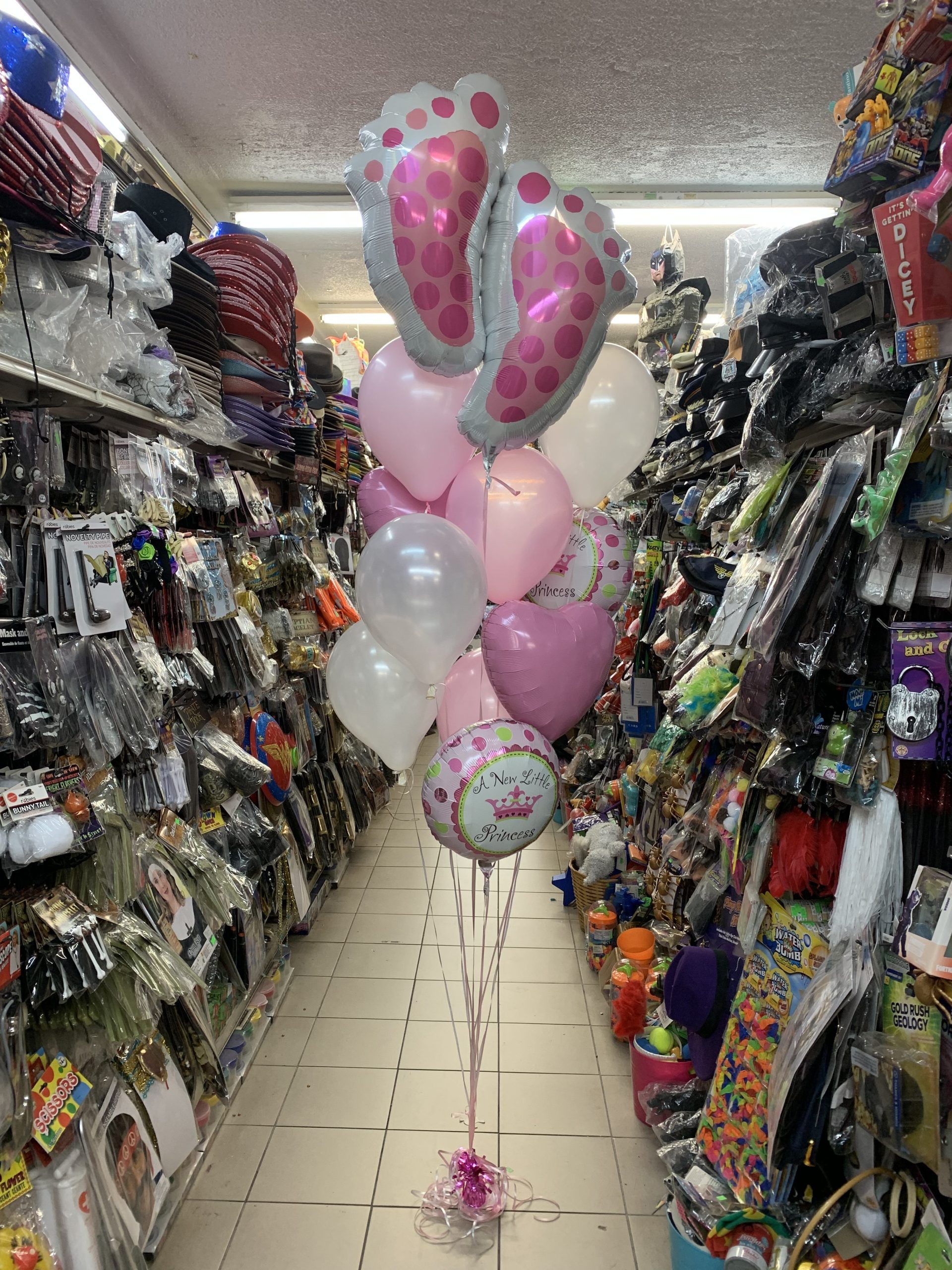Baby Girl Foot Print Mylar and Latex Balloon Inflated with Weight