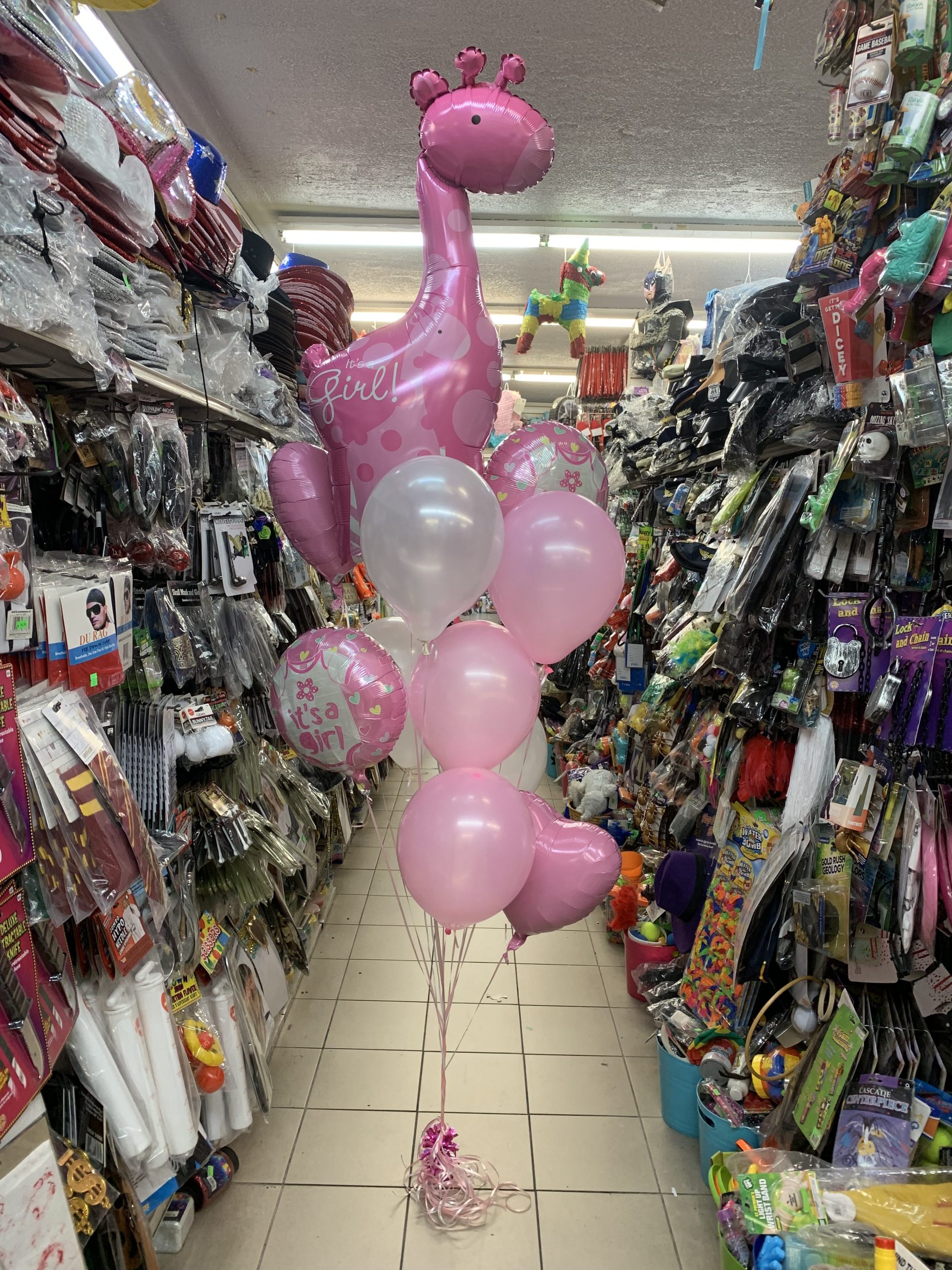 Baby Girl Giraffe Mylar and Latex Balloon Inflated with Weight